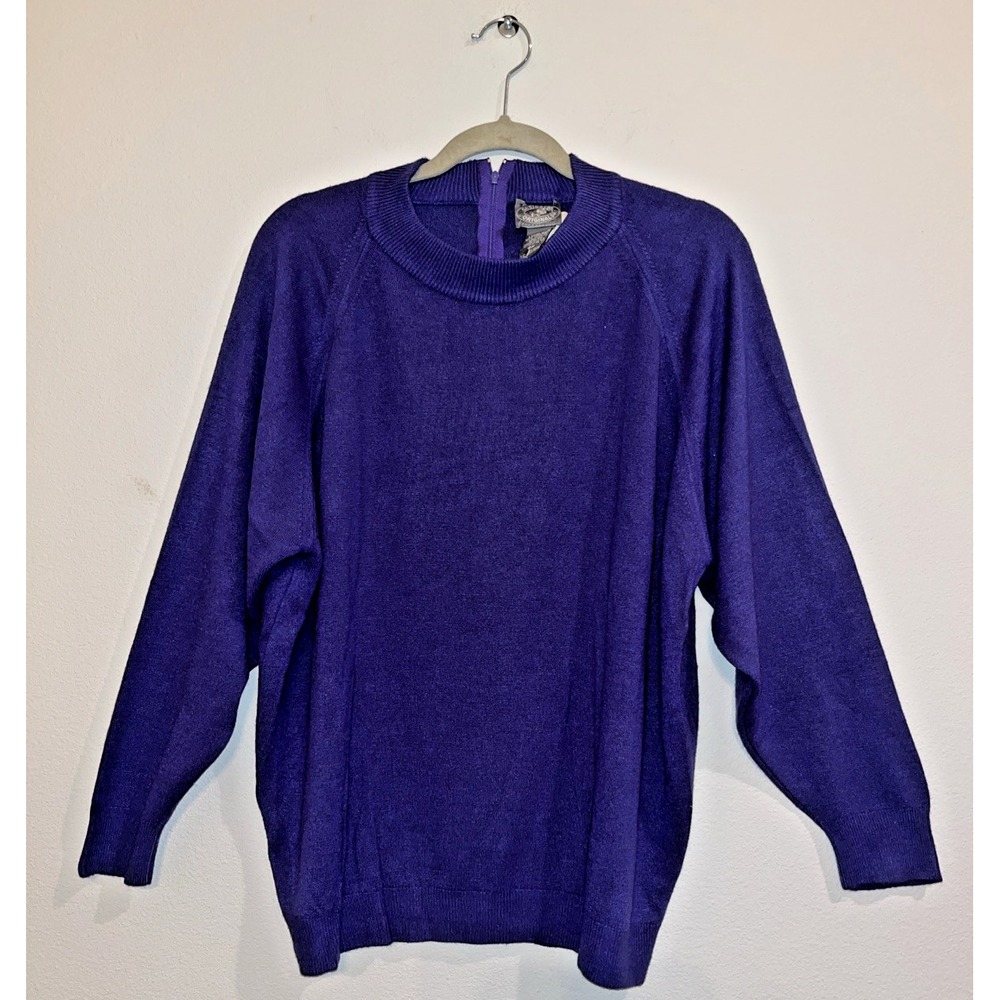 Vintage Designers Originals Purple Back Zip Sweater Luxelon Sz 2X Pullover B21